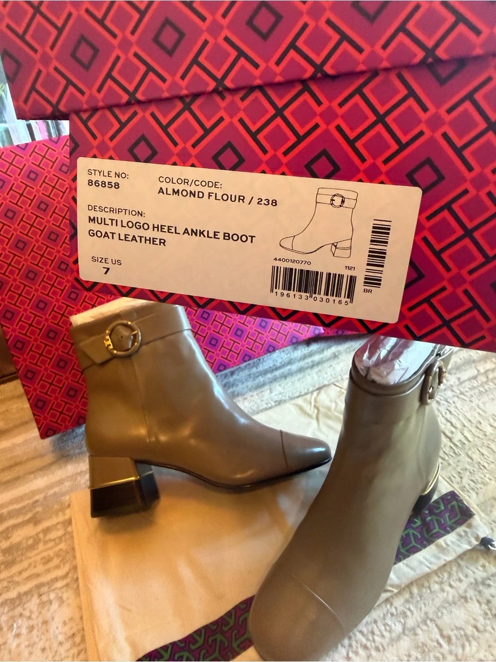 Tory Burch Multi Logo Heel Ankle Boots with Buckle Detail